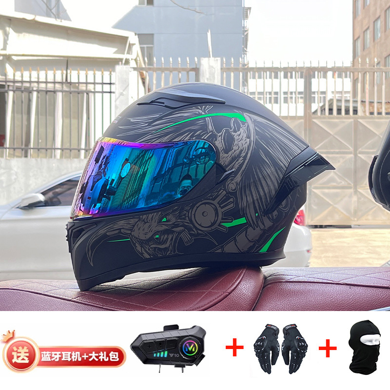 Casco de cola grande de motocicleta Jiekai Casco completo con auriculares Bluetooth Casco de conducción de motocicleta eléctrica de cuatro estaciones para hombre