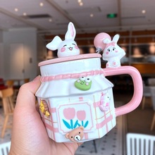 批發2023可愛兔子陶瓷水杯少女心馬克杯帶蓋勺兔兔年家用早餐恆溫