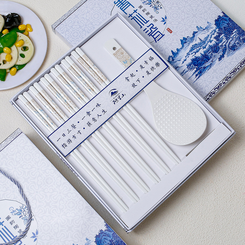 Jingdezhen Ceramic Chopsticks Gift Box for Home and Commercial Use Chopsticks and Spoon Set Souvenir Wholesale High Temperature Resistant and Mold-Free