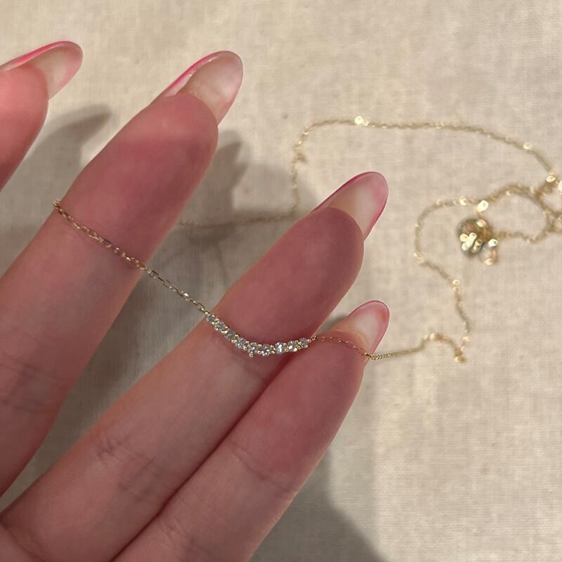 Japanese-Style Mini Smile Necklace for Women, Gold-Plated, Light Luxury, High-End Feel, Same Style as Yang Mi, Sparkling Diamond-Studded Layered Clavicle Chain