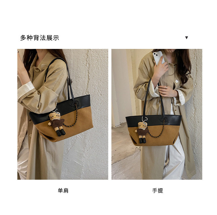 Túi tote nữ da PU cao cấp thiết kế tối giản dáng shopping bag dung lượng lớn đi làm — Màu vàng nâu không có mặt dây chuyền, Màu xanh lá cây không có mặt dây chuyền, Màu xám không có mặt dây chuyền, kaki không có mặt dây chuyền chi tiết 7
