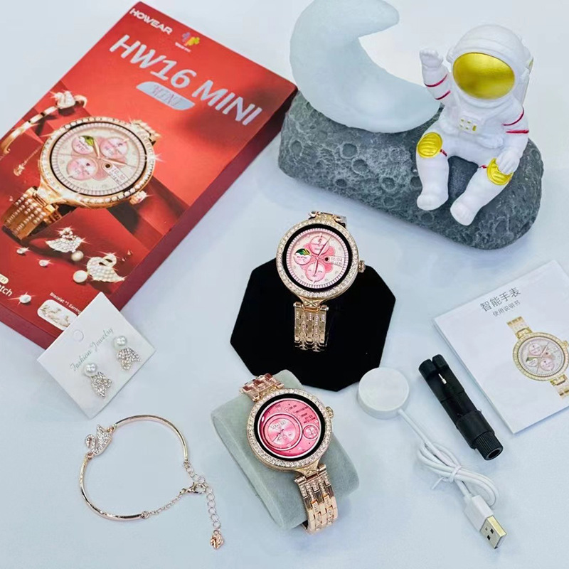 Cross-border HW16mini Women's Smart Watch Sticking Diamond Luxury Women's Health Monitoring Multiple Dial Sports Step Counting