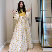 亚马逊欧美跨境2025年春季名媛甜美清新修身长袖长裙轻盈连衣裙女