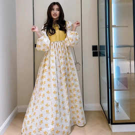 亚马逊欧美跨境2025年春季名媛甜美清新修身长袖长裙轻盈连衣裙女