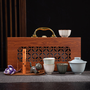 Ruyao Tea Set Gift Set Gift Box Household Ceramic Kung Fu Tea Set Covered Bowl Complete Set Business Gift Souvenir