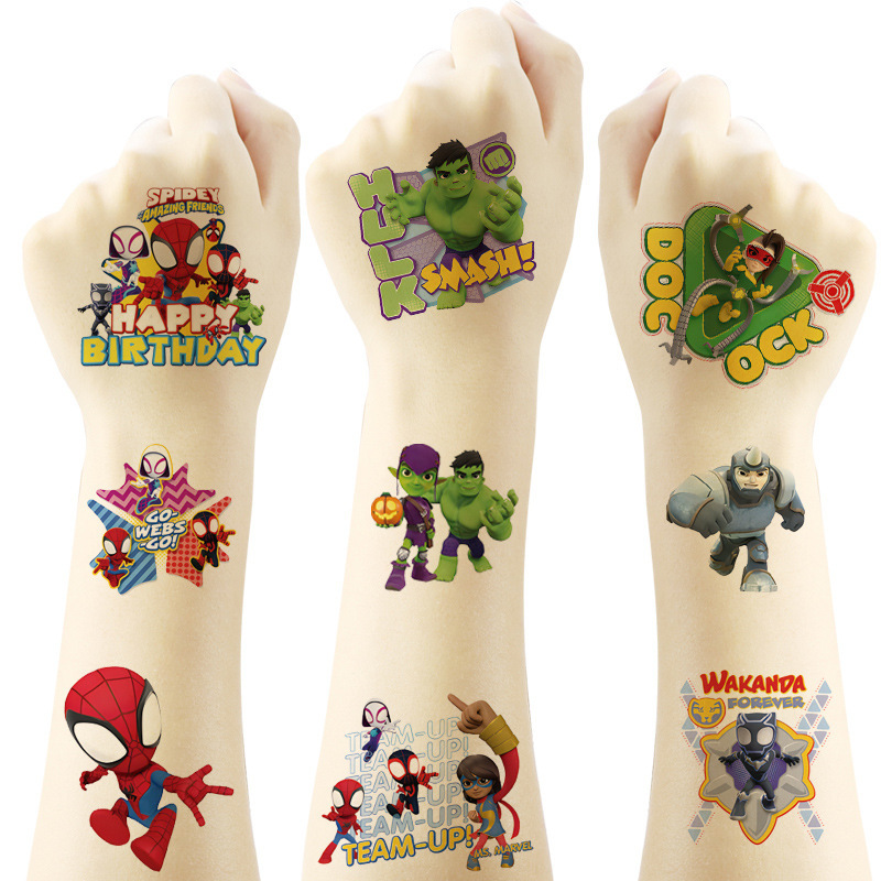5X5Cm Spider-Man and His Magical Friends Tattoo Stickers 20 Cartoon Tattoo Stickers Water Transfer Stickers