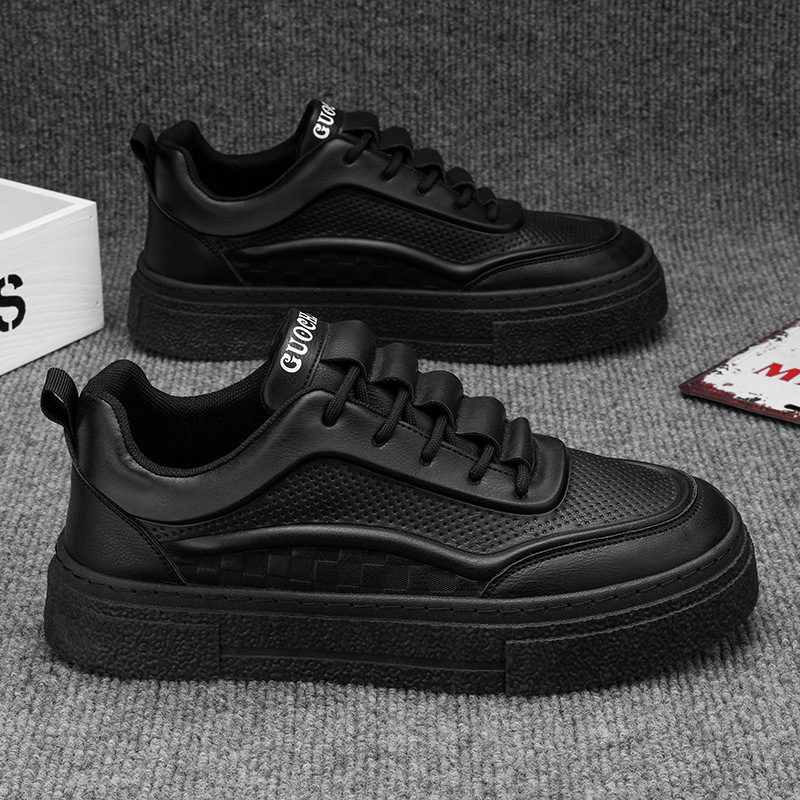 Zapatos de hombre negro puro otoño cocina trabajo especial zapatos de cuero impermeable para hombres zapatos de skate antideslizante