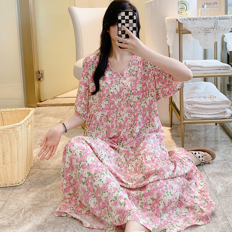 2026 New Style Women's Cotton Silk Dress, French Style, Suitable for Spring, Summer, and Autumn, Can Be Worn Outside, Loose Cake Dress, Long Dress, Plus Size Nightgown