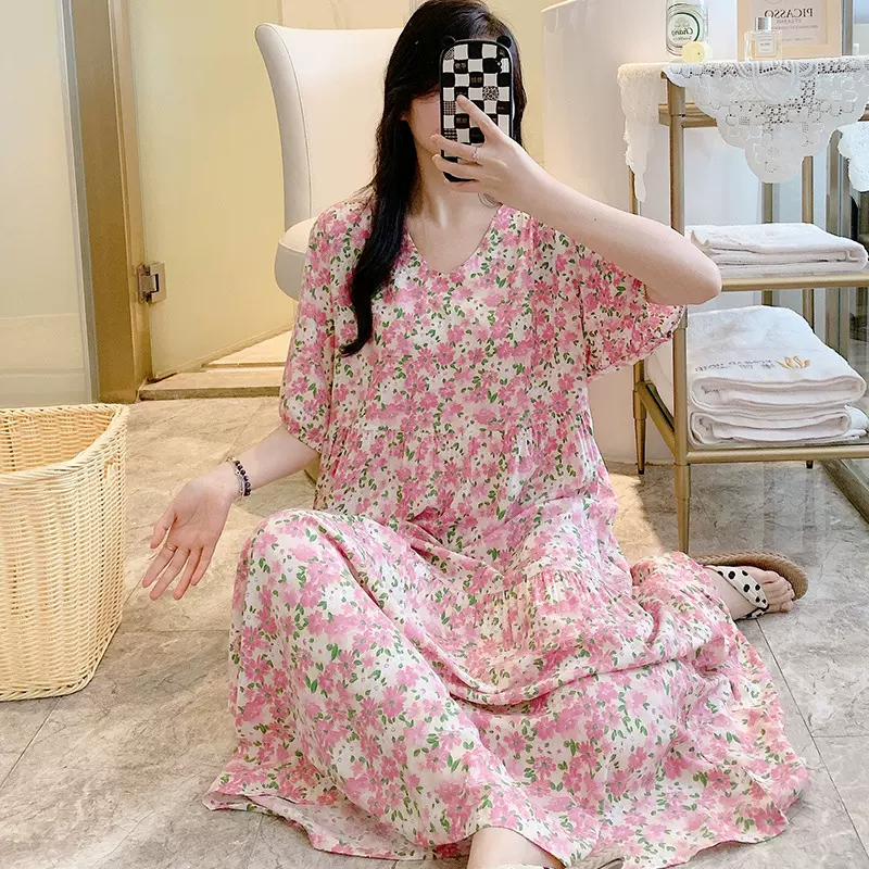 2026新款女棉绸连衣裙法式春夏秋季可外穿宽松蛋糕裙长裙大码睡裙