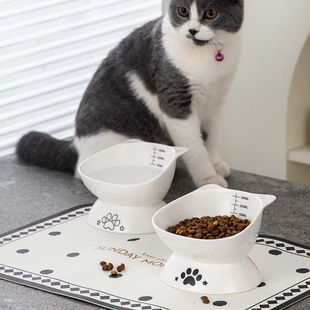 Cross-border new Amazon pet cat bowl wholesale cat drink water bowl oblique cervical porcelain high foot cat bowl