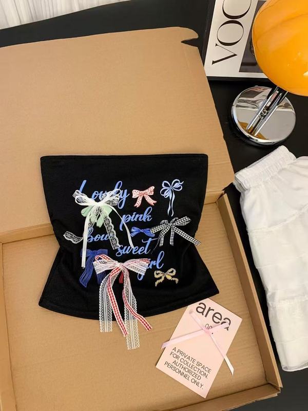 彩色涂鸦蝴蝶结印花短袖T恤女夏甜辣风修身显瘦美背|undefined