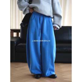 秋冬新款日系简约休闲风高腰立体弧形休闲裤宽松阔腿长裤女