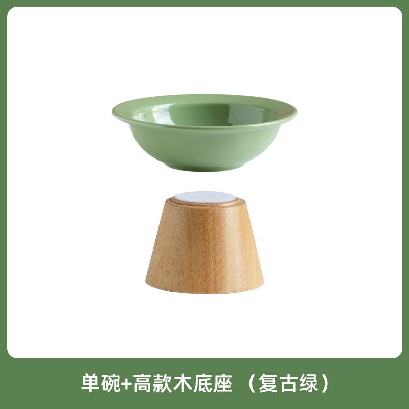 De cerámica de gran tamaño pequeño Cat Bowl Pet Bowl alto pie anti-golpe gato tazón de comida tazón de perro oblicua boca cuello protección beber sombrero de paja Tazón