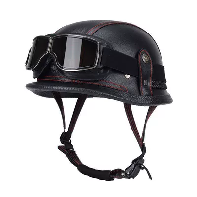 Half Helmet for Cruising, Harley, Motosiklet dəbilqələri - m55-56-black-and-red-line-retro-mirror