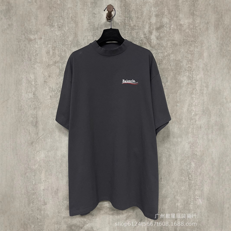 High Version Paris B Brand Front and Back Cola Wave Logo Embroidery Os Loose Versatile European and American Unisex T-Shirt