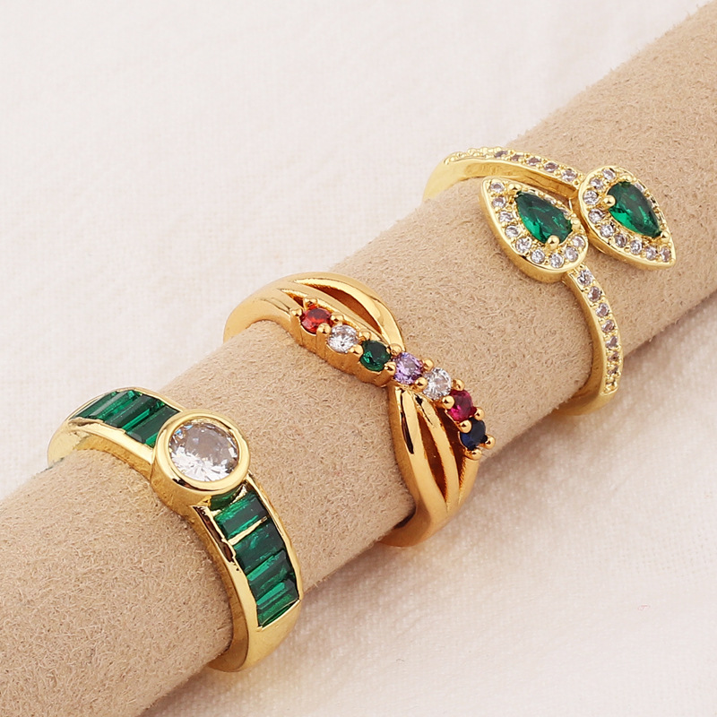 Fashion Geometric Water Droplets Heart Shape Copper Open Ring Inlay Zircon Copper Rings