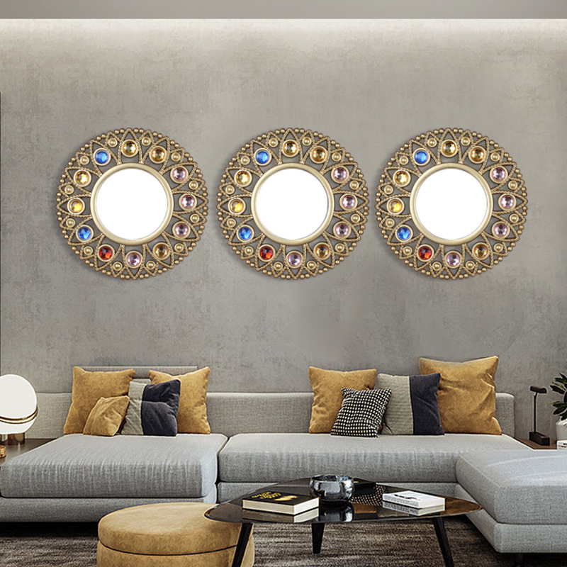 Espejo decorativo moderno anticuado de plástico, marco hueco tridimensional, espejo de pared retro para hogar/sala