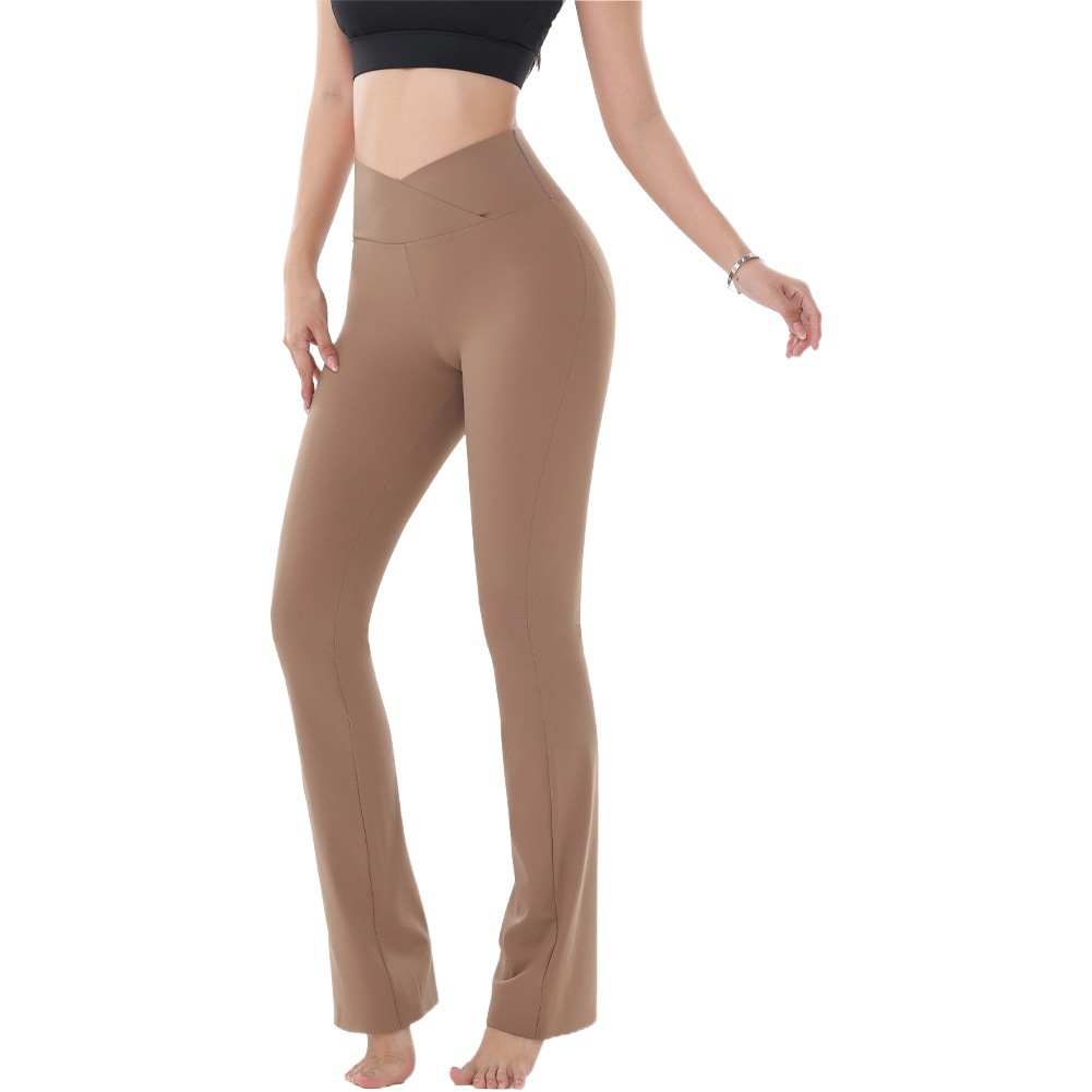 Pantalones acampanados sin costuras amigables con la piel desnuda Pantalones de Barbie cintura cruzada vientre que contrae los pantalones de cintura de levantamiento de cadera pantalones de yoga de secado rápido elásticos altos