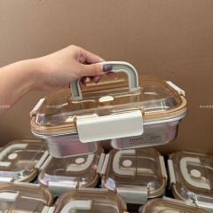 Minojia 304 ステンレス鋼ハンドル 3 コンパートメントランチボックスダブルコンパートメント大人の大容量食品グレードランチボックス蓋付き