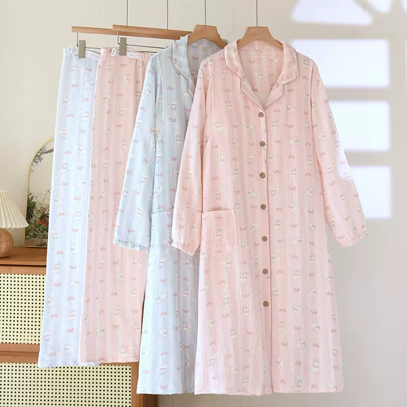 全棉绉布裙裤吸汗透气产前产后孕妇睡衣