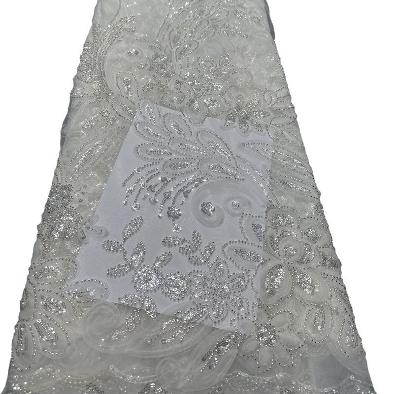 Tejido bordado de tubo de perlas, bordado tridimensional, vestido de boda, fabricantes de tejido de moda, suministro de stock
