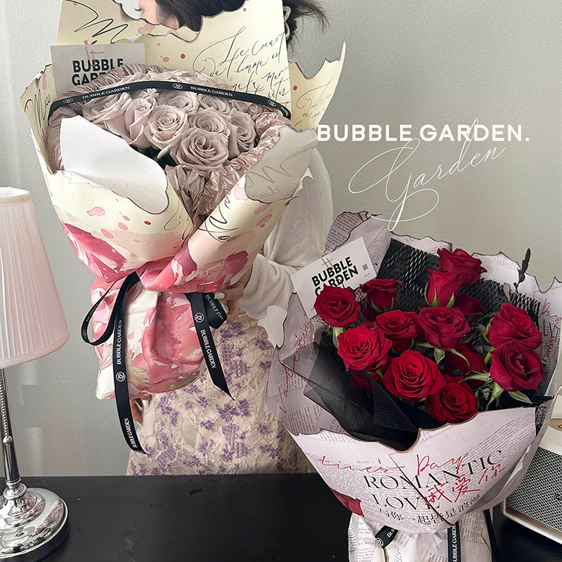 七夕创意包装纸复古火烧纸玫瑰花束包装纸烈焰爱人diy包花纸