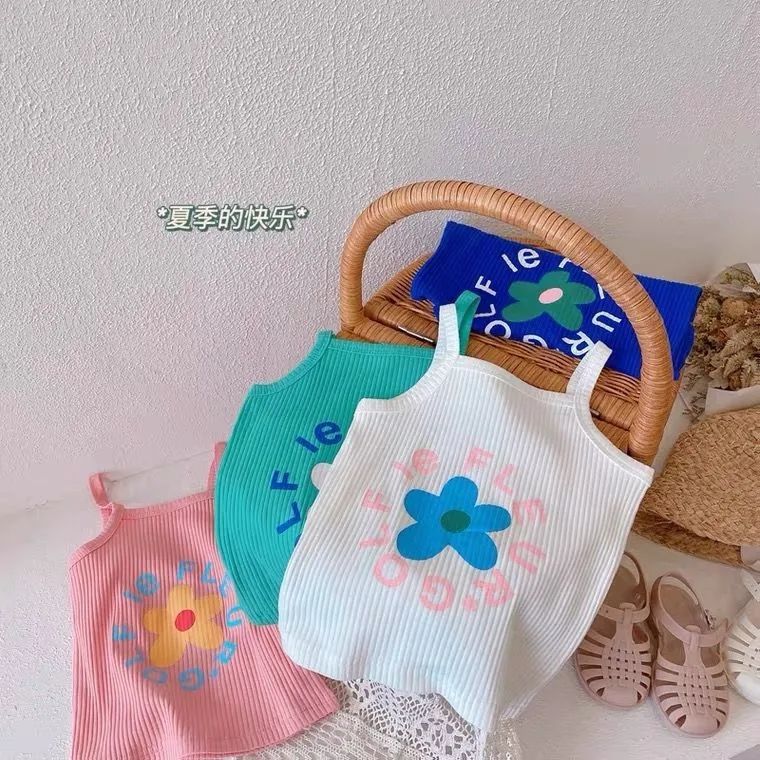 包邮2022夏季新款女童韩版洋气外穿打底吊带背心宝宝小雏菊字母上