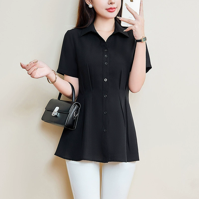 166 рубашка с короткими рукавами новый толстый мм большой размер женский свободный шифоновая рубашка молодая мама летняя рубашка