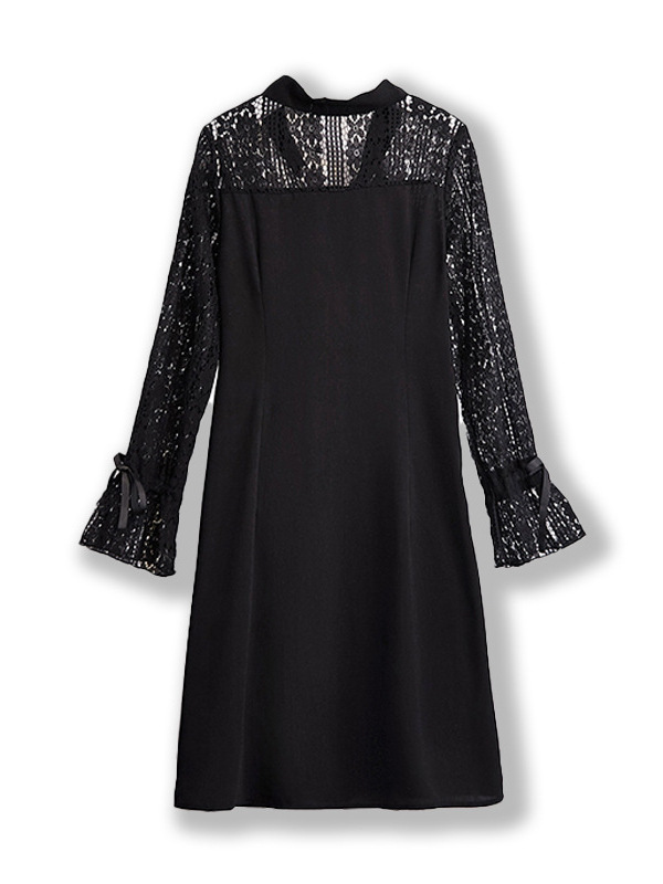 60-160kg Plus Size French Retro Dress 2025 Spring & Fall New Fat mm Lace Long-Sleeved Scarf Collar for Women