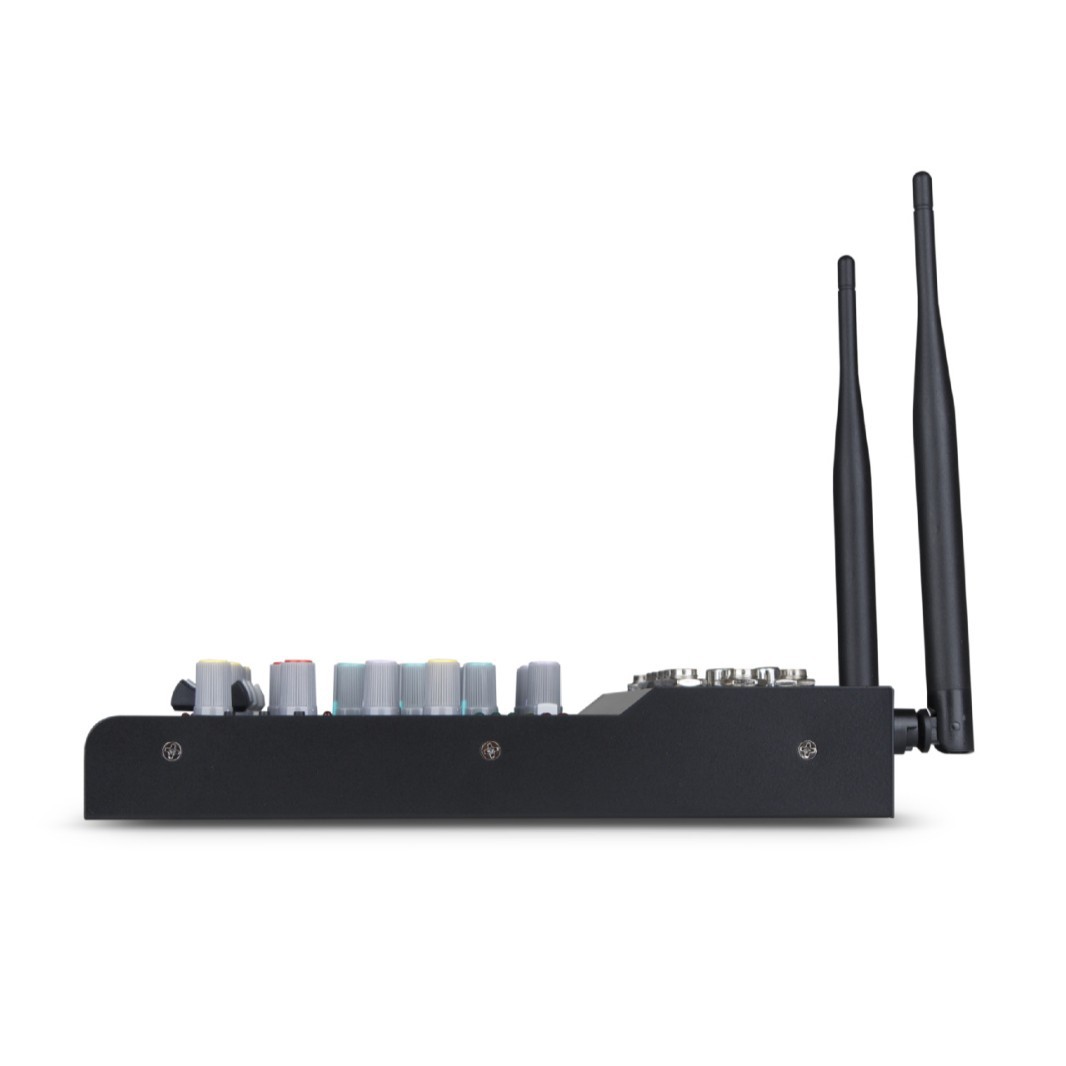 무선 마이크 올인원 기계 4 웨이 컴퓨터 사운드 카드 기타 블루투스 이펙터가있는 소형 믹서