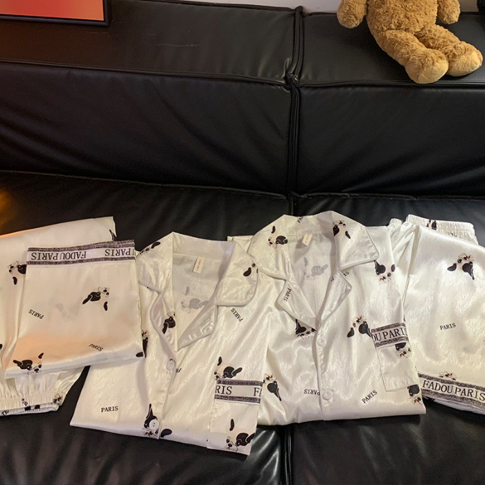 Panda japonés helado pareja pijama mujer primavera y otoño pantalones de mangas largas 2025 nueva ropa de casa de hombre de seda verano