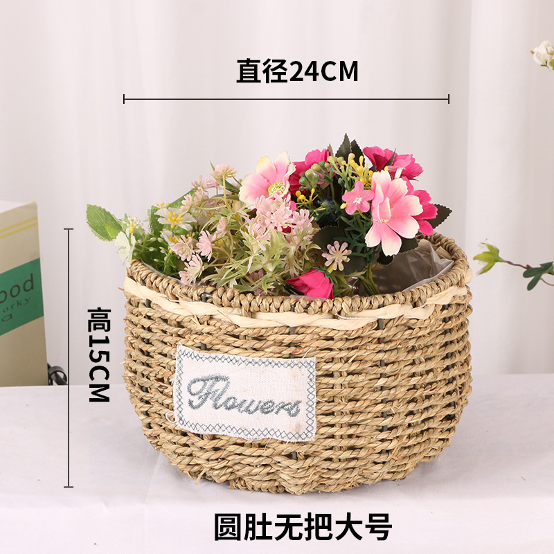 Cesta de Flores Tejida a Mano de Hierba Natural, Decorativa, para Arreglos Florales y Fiestas