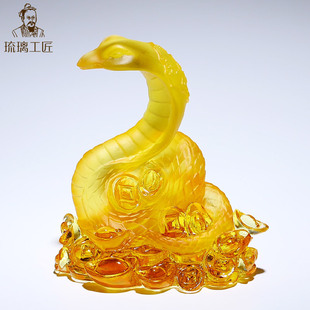 Ancient Glass High-End Twelve Zodiac Snake Ornaments to Attract Wealth, Living Room and Office Accessible Luxury Mascots, Practical Decorations