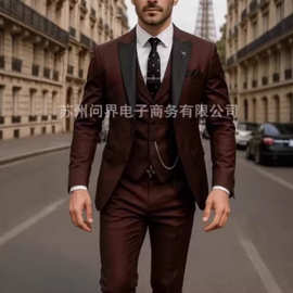 欧美外贸亚马逊西服男三件套西装套装休闲西装结婚商务休闲套装