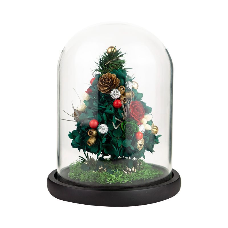 Árbol de Navidad con cubierta de cristal y rosa eterna, producto terminado, regalo de Navidad para novia con un toque de lujo, adorno de flor eterna.
