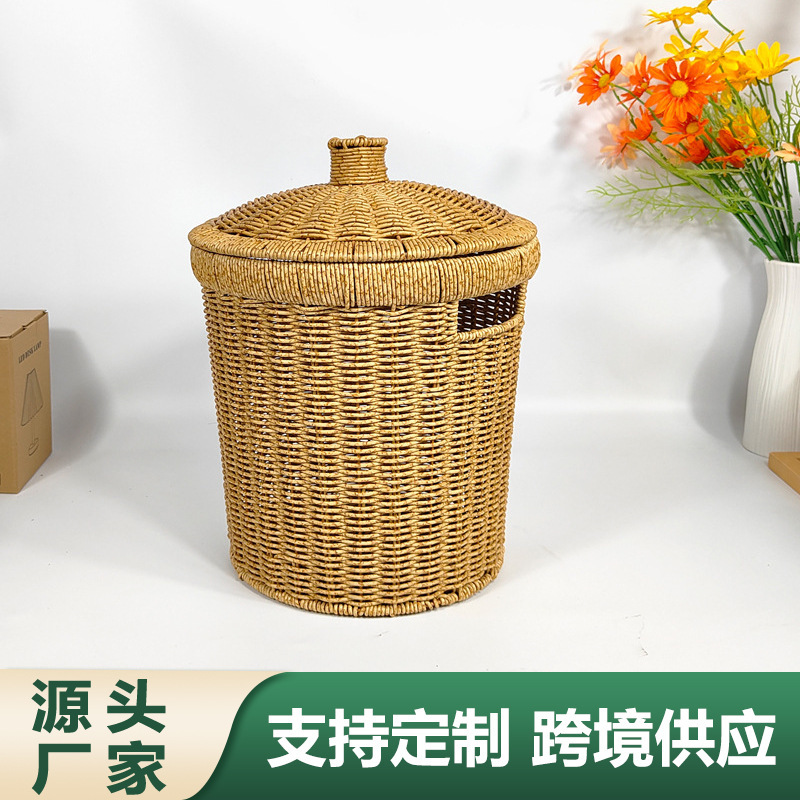 Cross-Border Dropshipping Reinforced Imitation Rattan Storage Basket for Home and Guest Room, Handmade Imitation Rattan Woven Basket for Storage