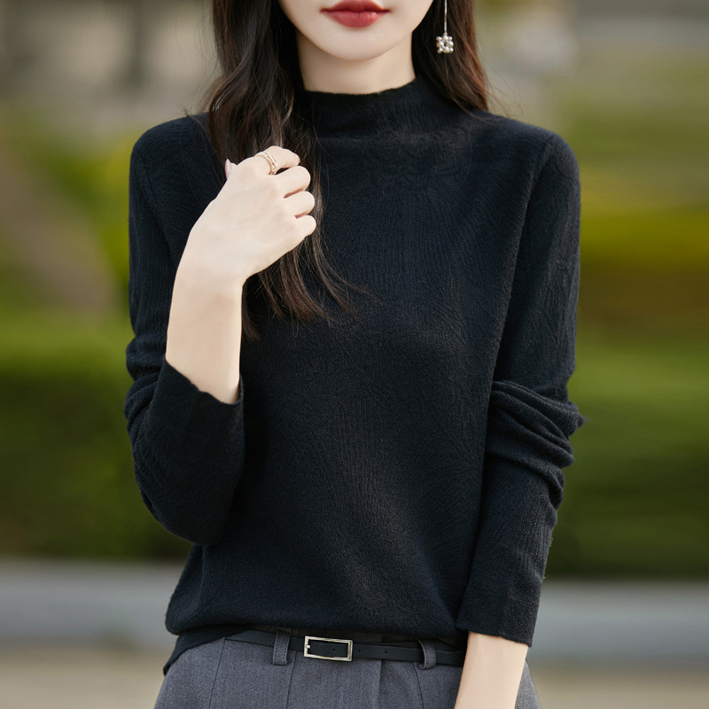 Autumn New Women's Wool Knitted Sweater Half-turtleneck Three-dimensional Flower Base Shirt Flower All-match Top Trendy