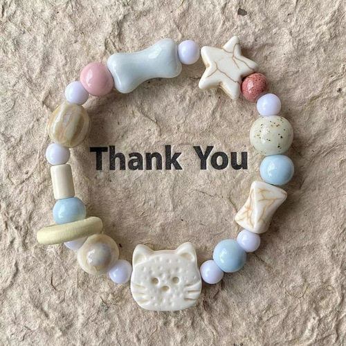 Jingdezhen Cute Handmade Cookie Charm Cat and Bear Series Unique Chinese Style Versatile Design Bracelet