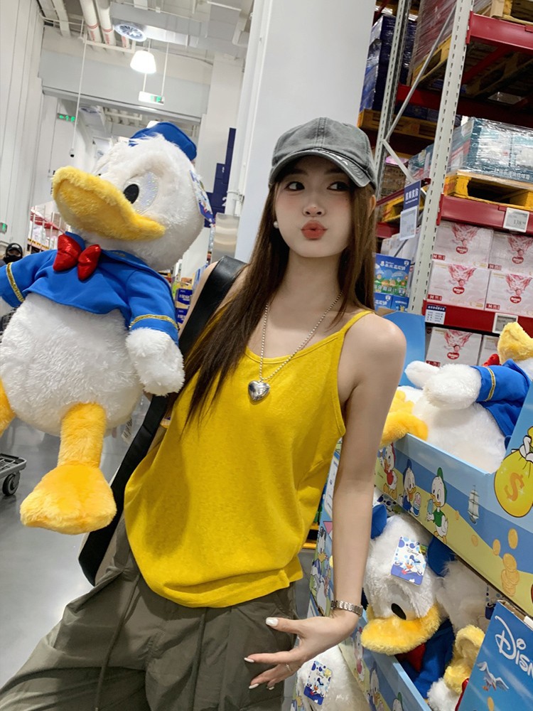 형광 노란색 얇은 어깨 끈