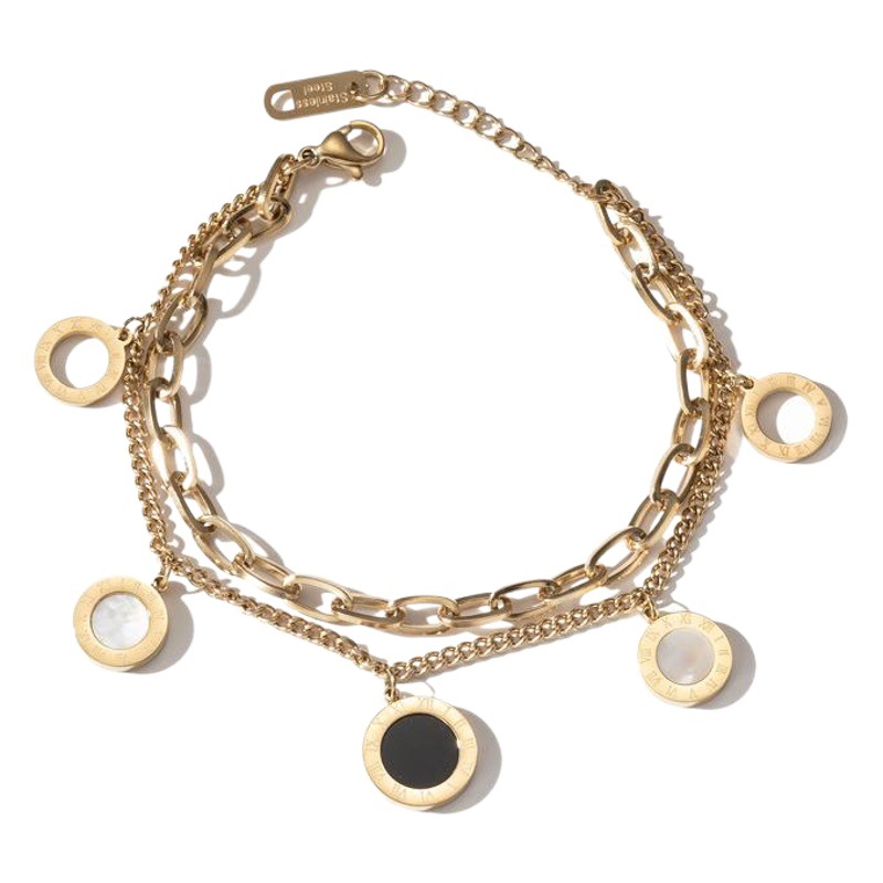 Blanco y Negro Shell romana digital de doble capa de titanio pulsera de acero de las mujeres hechas a mano popular joyería nueva llegada pulsera accesorios de la joyería