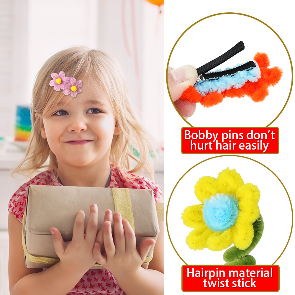 Hecho a mano varilla torcida flores niños lindos simulación flor tocado de peluche fichas de cabello decoración de fiesta