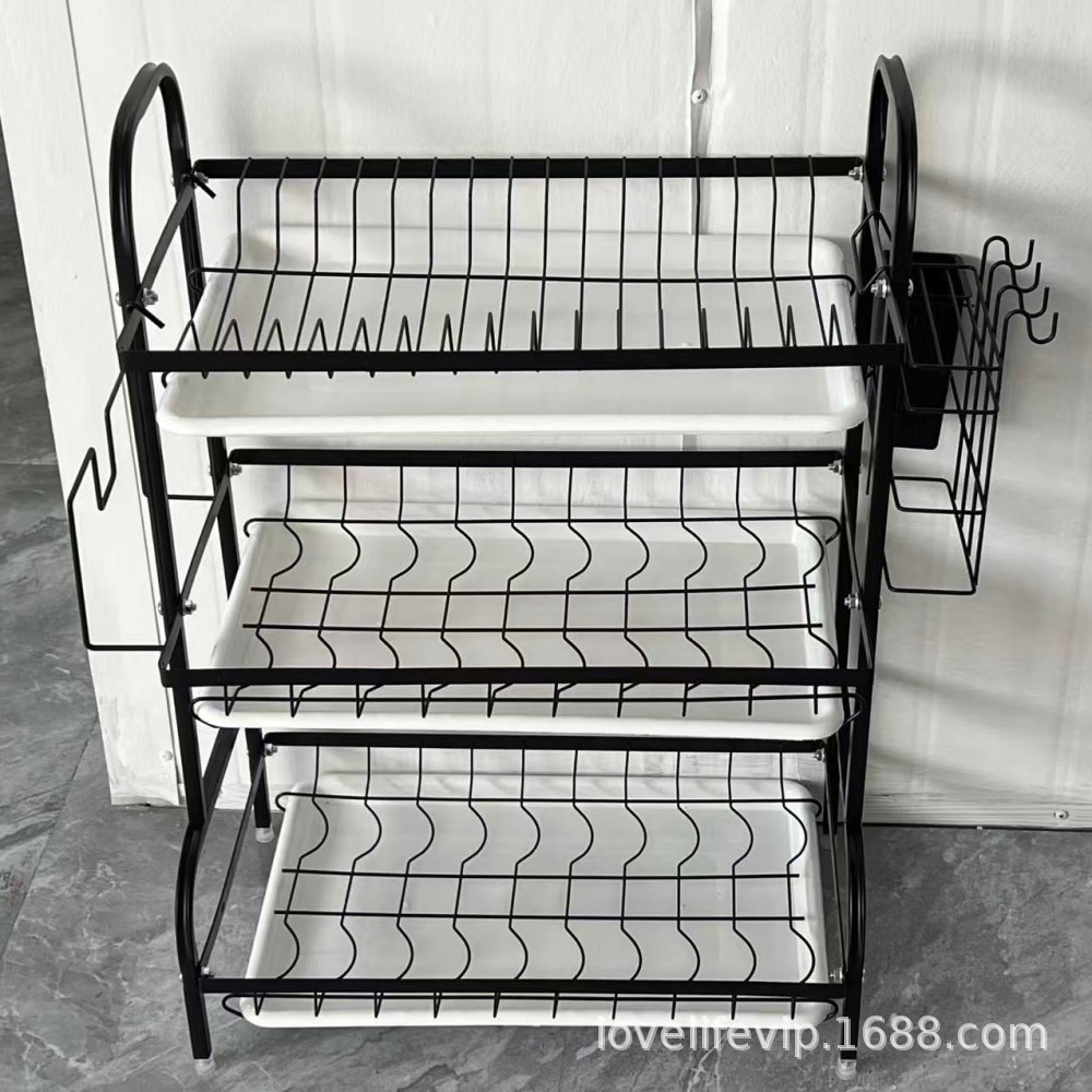 Cuchillo y palillos de gran capacidad de recipiente de agua de platos domésticos de tres capas calientes transfronterizos, estante de acabado de platos de cocina