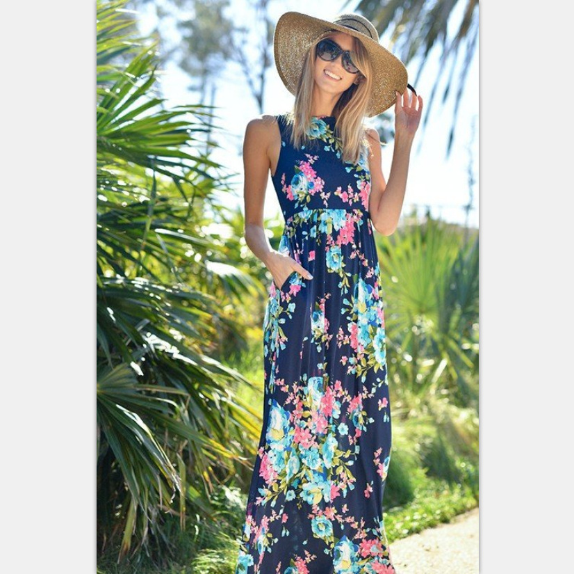 厂销2022欧美流行外贸春夏新款热卖碎花工字背长裙亲子装女装