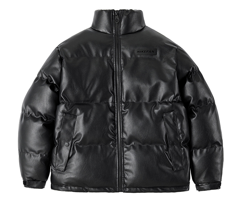 Herren Stehkragen Kunstleder Bomberjacke Gefütterte Winterjacke_voghion.com