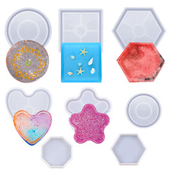 diy水晶滴膠模具六邊正方形圓形杯墊硅膠模具 茶杯墊子硅膠套裝