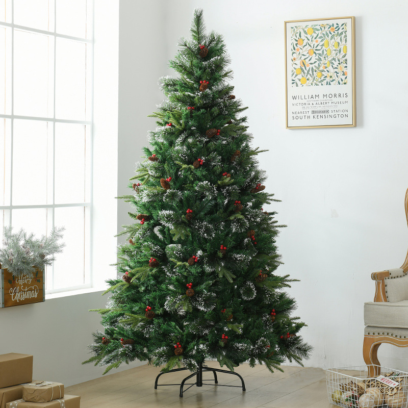 Suministros de decoración navideña Árbol de Navidad 2,1 m aguja de pino palo Fruta de pino blanco fruta roja Árbol de Navidad gran centro comercial Decoración
