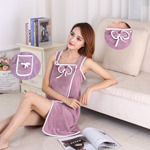 厂家珊瑚绒浴裙百变吊带蝴蝶结口袋浴巾家用洗澡包边吸水浴袍代发