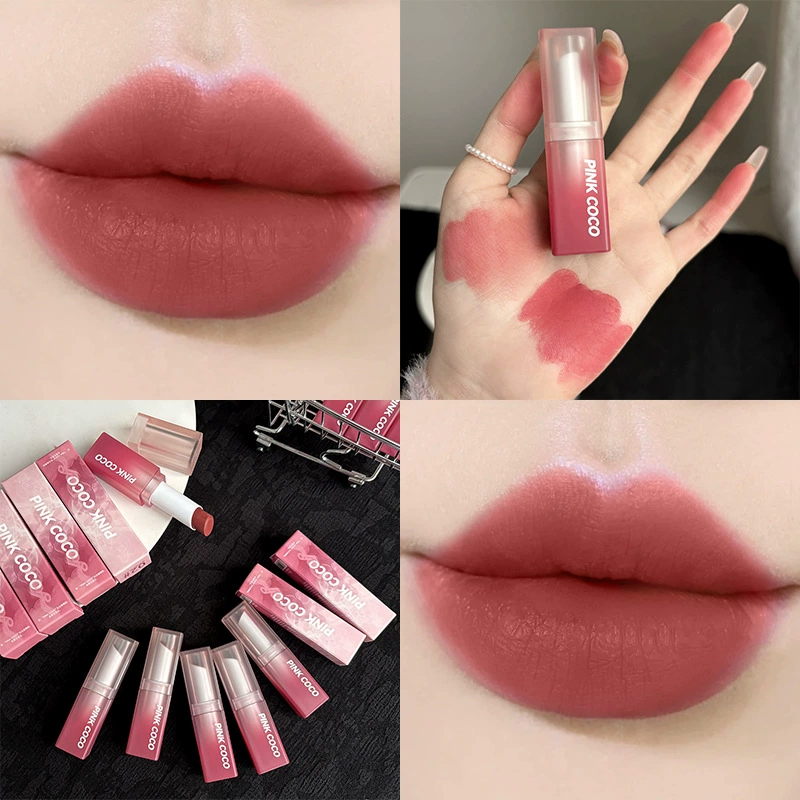 Вельветовая матовая помада (PINK COCO), мягкий бархатный финиш, 3 г, компакт 6,8×2,1×2 см