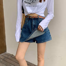 优曼缇 复古辣妹牛仔短裙裤女假两件高级感高腰显瘦短裙裤送腰带