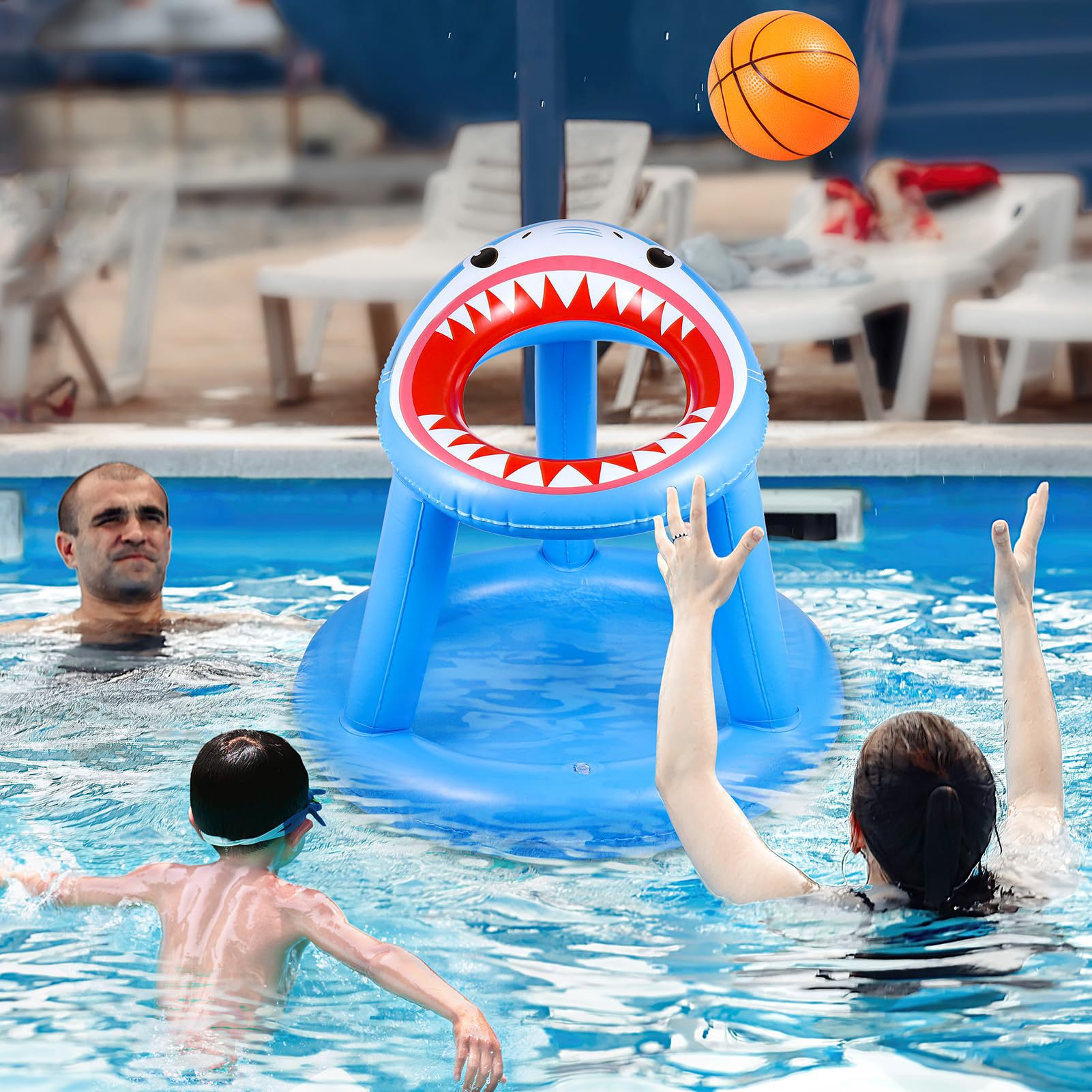 Cross-border Shark Inflatable Basketball Rack Swimming Pool Basketball Rack Children Water Throwing Game Pool Inflatable Water Play Toys